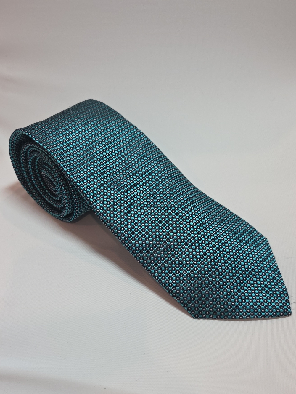 Emporio Armani Men's 100% Silk Teal and White Microdot Tie 3.35x58.5"
